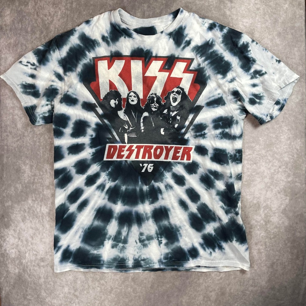 Liquid Blue KISS Destroyer 76 Tie Dye Graphic T-Shirt Mens‎ Large Black White